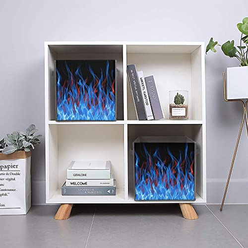 Blue and Red Fire Flame Storage Bin Foldable Cube Closet Organizer Square Baskets Box with Dual Handles