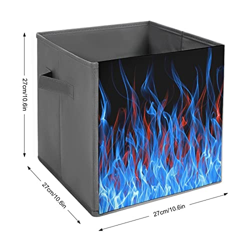 Blue and Red Fire Flame Storage Bin Foldable Cube Closet Organizer Square Baskets Box with Dual Handles