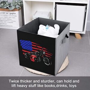 Chopper Motorcycle American Flag Storage Bin Foldable Cube Closet Organizer Square Baskets Box with Dual Handles