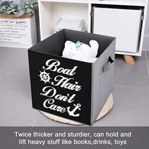 Boat Hair Don't Care Anchor Storage Bin Foldable Cube Closet Organizer Square Baskets Box with Dual Handles