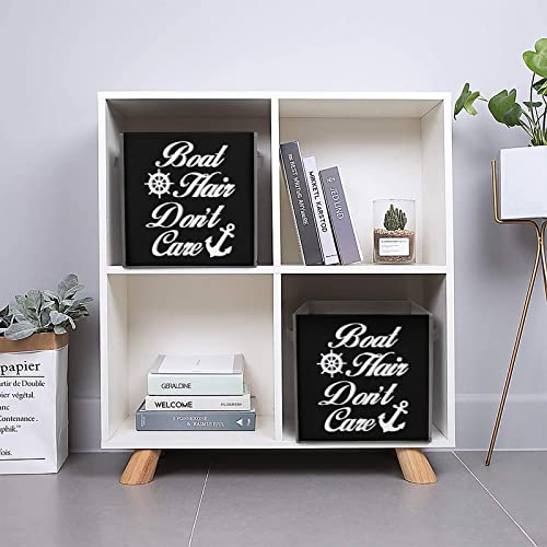 Boat Hair Don't Care Anchor Storage Bin Foldable Cube Closet Organizer Square Baskets Box with Dual Handles