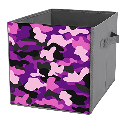 Black Pink Camouflage Storage Bin Foldable Cube Closet Organizer Square Baskets Box with Dual Handles