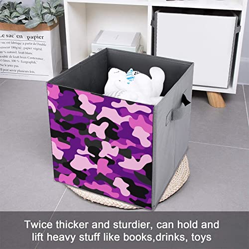 Black Pink Camouflage Storage Bin Foldable Cube Closet Organizer Square Baskets Box with Dual Handles