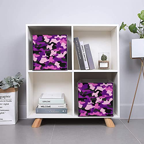 Black Pink Camouflage Storage Bin Foldable Cube Closet Organizer Square Baskets Box with Dual Handles