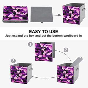 Black Pink Camouflage Storage Bin Foldable Cube Closet Organizer Square Baskets Box with Dual Handles