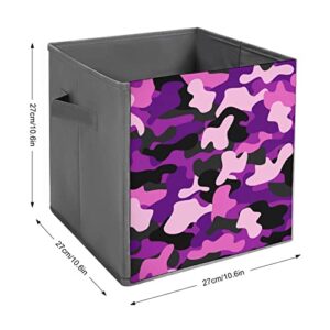 Black Pink Camouflage Storage Bin Foldable Cube Closet Organizer Square Baskets Box with Dual Handles