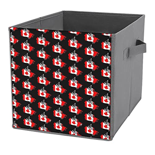 Canadian Flag Map Storage Bin Foldable Cube Closet Organizer Square Baskets Box with Dual Handles