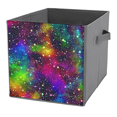 Bright Colorful Universe Storage Bin Foldable Cube Closet Organizer Square Baskets Box with Dual Handles