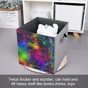 Bright Colorful Universe Storage Bin Foldable Cube Closet Organizer Square Baskets Box with Dual Handles