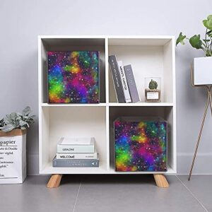 Bright Colorful Universe Storage Bin Foldable Cube Closet Organizer Square Baskets Box with Dual Handles