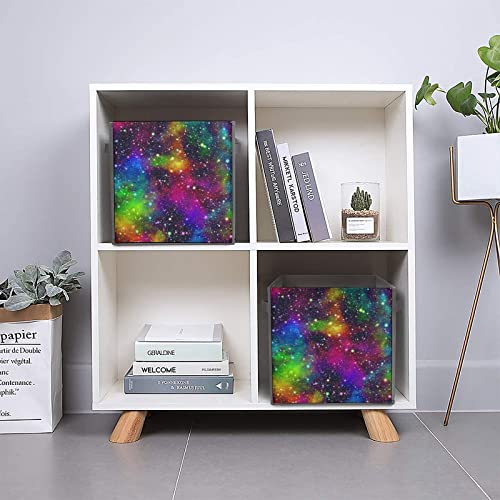 Bright Colorful Universe Storage Bin Foldable Cube Closet Organizer Square Baskets Box with Dual Handles