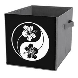 yin yang hibiscus storage bin foldable cube closet organizer square baskets box with dual handles