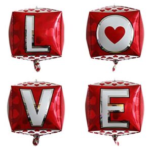 dzrige 4 pieces love foil balloons,22 inch 4d love letter foil mylar balloons for romantic wedding party decor bridal shower birthday party valentines day gift marriage decorations