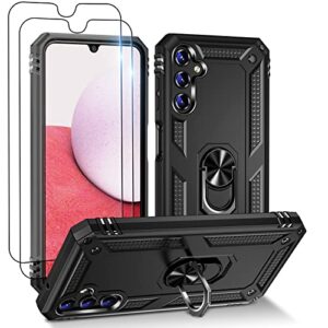 dzxouui for samsung a14 5g case with [2 pack] screen protector, military grade shockproof cover full body protection hard phone cases for samsung galaxy a14 5g built-in magnetic kickstand - black