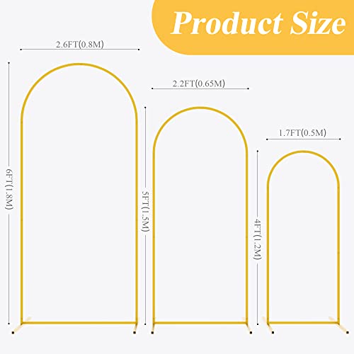 Putros Metal Arch Backdrop Stand Gold Wedding Arch Stand Set of 3 (6FT/5FT/4FT) Square Arched Frame for Birthday Party Ceremony Outdoor Indoor Celebration Decoration