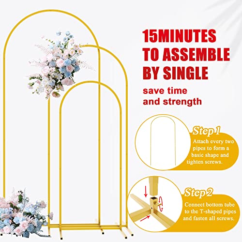 Putros Metal Arch Backdrop Stand Gold Wedding Arch Stand Set of 3 (6FT/5FT/4FT) Square Arched Frame for Birthday Party Ceremony Outdoor Indoor Celebration Decoration