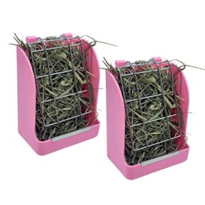 WEWAYKGJ Rabbits Hay Feeder Guinea Pigs Hay Rack Bunny Feeding Holder Hanging Chinchillas Hay Dispenser Minimize Waste Mess Hay Rack for Small Animals 2 Pcs (Pink)