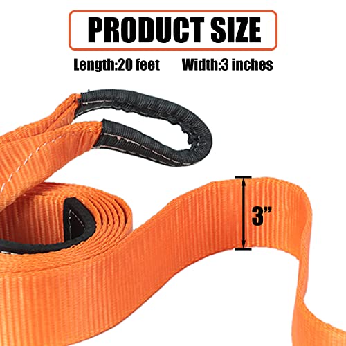 Aikosin Tow Strap Recovery Rope Kit 100% Nylon 3'' x 20ft Snatch Strap(35000lbs) + 2" Shackle Hitch Receiver + 3/4" D Ring Shackles with Safety Ring + Heavy Duty Bag - Off Road Pick Up Towing