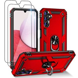 dzxouui samsung a14 5g case [2 pack] screen protector, military grade shockproof full body protection, magnetic kickstand - red