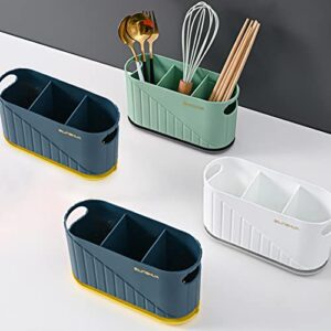 Jaugufiy Kitchen Cutlery Drainer Utensil Holder Cutlery Storage Box Wall-Mounted Tableware Storage Holder Utensil Caddy Flatware Organizer Countertop (White)