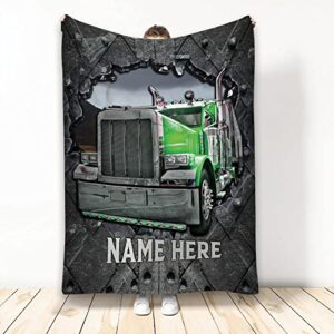 OhaPrints Custom Green Truck Crack Pattern Trucker Gift Personalized Name Soft Sherpa Throw Blankets Cozy Fuzzy Fleece Throws for Tv Sofa Couch Comfy Fluffy Blanket 30X40 50X60 60X80