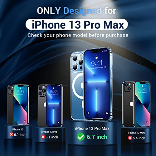 Temdan Magnetic for iPhone 13 Pro Max Case, [Compatible with MagSafe],[Anti-Yellowing][Glass Screen Protector+Camera Lens Protector] Slim Thin Shockproof Phone Case-Clear