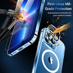 Temdan Magnetic for iPhone 13 Pro Max Case, [Compatible with MagSafe],[Anti-Yellowing][Glass Screen Protector+Camera Lens Protector] Slim Thin Shockproof Phone Case-Clear