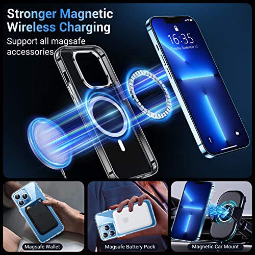 Temdan Magnetic for iPhone 13 Pro Max Case, [Compatible with MagSafe],[Anti-Yellowing][Glass Screen Protector+Camera Lens Protector] Slim Thin Shockproof Phone Case-Clear