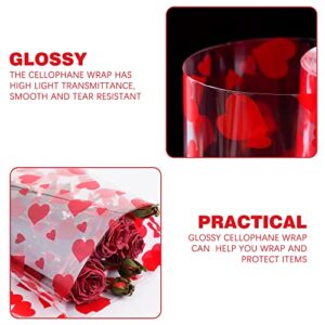 Cellophane Wrap Roll Hearts Design（100’ Ft. Long X 32” in. Wide）2.3 Mil Valentine's Day Cellophane Bags Thick Crystal Clear with Special Red Hearts Cellophane Bags For Flower Wrapping, Gift Basket Wrap Cellophane for Valentine's Day Gift Wrapping