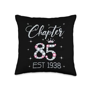 pink crown 85th birthday tee gift for womens chapter 85 est 1938 85th birthday tee gift for women ladies throw pillow, 16x16, multicolor