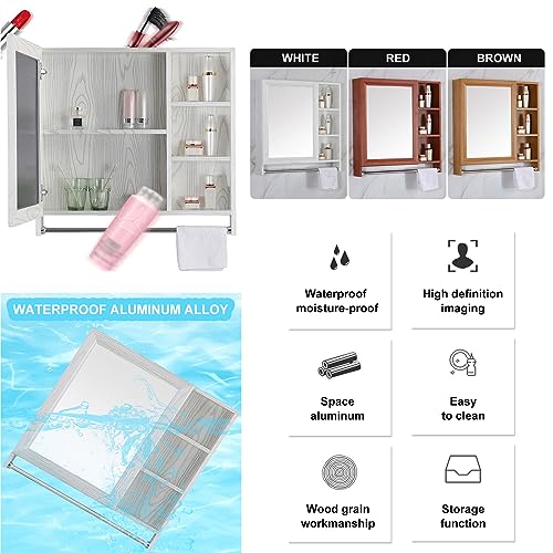 Bathroom Medicine Cabinet Wall Mounted Mirror Cabinet with Single Doors and Adjustable Shelf for Medicine, Cosmetic (Color : A, Size : 100x70x12.5cm)