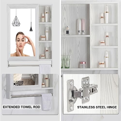 Bathroom Medicine Cabinet Wall Mounted Mirror Cabinet with Single Doors and Adjustable Shelf for Medicine, Cosmetic (Color : A, Size : 100x70x12.5cm)