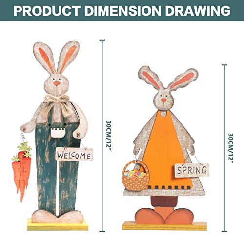 SY Super Bang 2pcs Retro Bunny Easter Wooden Decorations, Rustic Rabbit Tabletop Decor for Centerpiece Home Farmhouse Party Spring Summer Holiday.