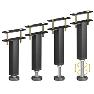 wlrrcwdttc adjustable height bed frame center support legs 7.28-10 inch, metal bed legs for steel bed frame/wooden bed center slat/furniture, heavy duty bed legs replacement -black bed legs set of 4