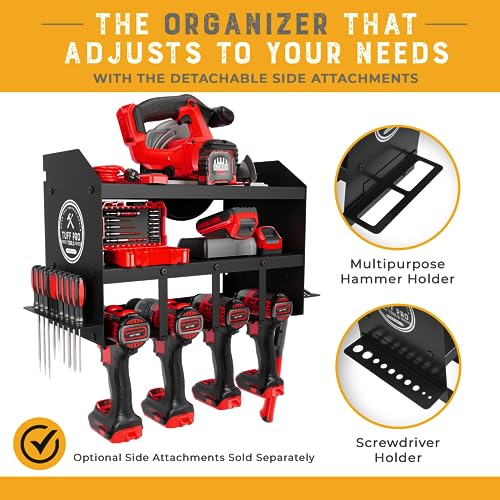 Tuff Pro Tools Garage Power Tool Organizer Wall Mount - Adjustable, Heavy-Duty, and Rust-Resistant Storage Rack for Cordless Tools - Wall Tool Organizer and Storage with Circle Saw Holder Included