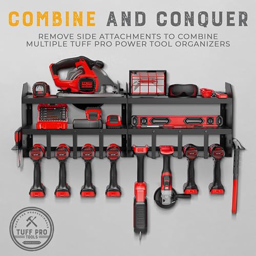 Tuff Pro Tools Garage Power Tool Organizer Wall Mount - Adjustable, Heavy-Duty, and Rust-Resistant Storage Rack for Cordless Tools - Wall Tool Organizer and Storage with Circle Saw Holder Included