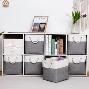 MidmmVick 11 x 11 Inch Cube Storage Bins, 6 Pack Large Collapsible Fabric Storage Bin with Ropes, Foldable Storage Cubes for Home, Office,Closet, Clothes, Toys Organizer (White & Grey)