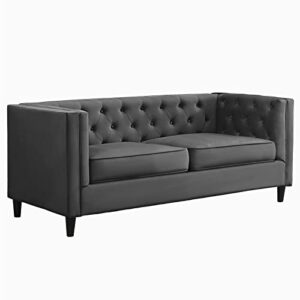 Mixoy Velvet 3-Seater Sofa, 77" Mid-Century Modern Sofa Furniture with Tufted Button, Upholstered Sofa Couch for Living Room, Bedroom (Sofa, Dark Grey)