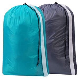 laundry bag, bruvoalon extra large heavy duty travel large laundry bag for traveling, hold 4 loads of laundry, dirty clothes storage bag, washer dryer safe for college students (2 pack, blue & gray)