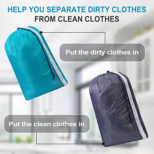 Laundry Bag, Bruvoalon Extra Large Heavy Duty Travel Large Laundry Bag for Traveling, Hold 4 Loads of Laundry, Dirty Clothes Storage Bag, Washer Dryer Safe for College Students (2 Pack, Blue & Gray)