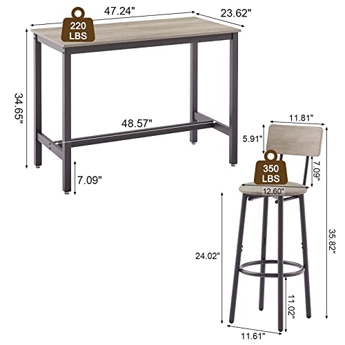 GNIXUU Bar Table and Chairs Set for 4, 5 Pieces Industrial Counter Height Pub Table and 4 PU Soft Stools with Backrest, High Kitchen Breakfast Table Set for Restaurant, Dining Room(Grey)