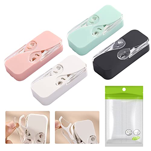 Portable Floss Dispenser, Dental Floss Portable Case Dispenser, Refillable Floss Pick Holder with 98 Pcs Dental Floss, Automatic Floss Organizer Travel Floss Cases for Teeth Cleaning (4 Pack)