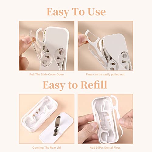 Portable Floss Dispenser, Dental Floss Portable Case Dispenser, Refillable Floss Pick Holder with 98 Pcs Dental Floss, Automatic Floss Organizer Travel Floss Cases for Teeth Cleaning (4 Pack)