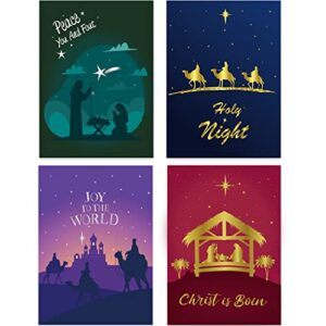 taozi&lizhi religious christmas cards boxed assortment with envelopes, assorted lang merry christmas gifts holiday blank greeting xmas cards clearance bulk, nativity(4 designs, 24 handmade cards)