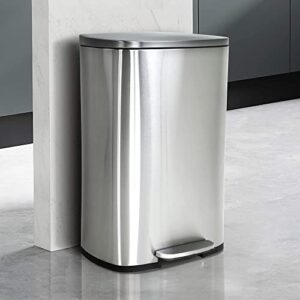 13 gallon kitchen trash can,hands-free step trash can with lid & removable inner bucket, garbage can for kitchen living room bathroom bedroom office,dog proof trash can stainless steel trash can