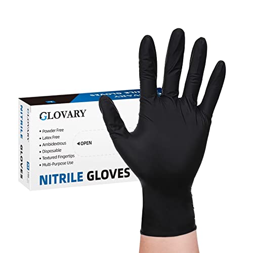 Glovary Black Cooking Gloves Disposable Latex and Powder Free Nitrile Glove Large 6 Mil, 100 Count, Hair Dye Cleaning, Food Grade Handling Service Gloves