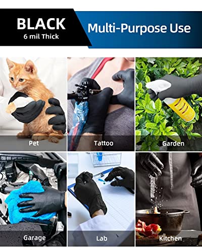 Glovary Black Cooking Gloves Disposable Latex and Powder Free Nitrile Glove Large 6 Mil, 100 Count, Hair Dye Cleaning, Food Grade Handling Service Gloves