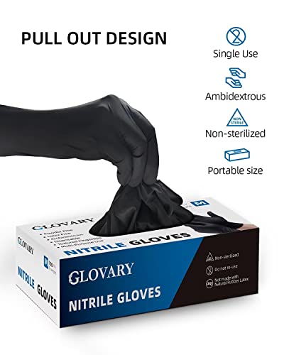 Glovary Black Cooking Gloves Disposable Latex and Powder Free Nitrile Glove Large 6 Mil, 100 Count, Hair Dye Cleaning, Food Grade Handling Service Gloves