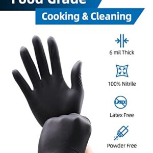 Glovary Black Cooking Gloves Disposable Latex and Powder Free Nitrile Glove Large 6 Mil, 100 Count, Hair Dye Cleaning, Food Grade Handling Service Gloves