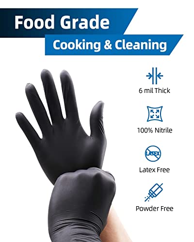 Glovary Black Cooking Gloves Disposable Latex and Powder Free Nitrile Glove Large 6 Mil, 100 Count, Hair Dye Cleaning, Food Grade Handling Service Gloves